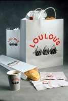 packaging part of Loulou's restaurant branding and visual identity | CRA Graphic Design