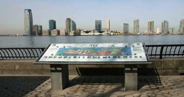 Battery Park City tactile map with Raynes Rail -The Braille and Audio Rail- part of a sign system that goes beyond ADA requirements | CRA sign system design and consulting services