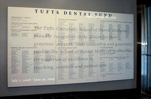 Wall panel part of Tufts' Donor Recognition Program