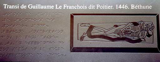 Thanks to a tactile graphic engraving representing the Transi of Guillaume le Francois visually impaired (blind) visitors can have access to this piece of the exhibit 