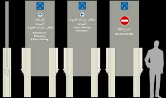 Wayfinding panels part of the wayfinding program of The Arab American Hospital | CRA