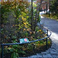 Map attachment to rail part of the sign system in Teardrop Park | CRA sign system design and consulting services