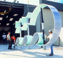 Architectural signage of the 550 North Reo fallows the logo and is part of the building branding design made by CRA